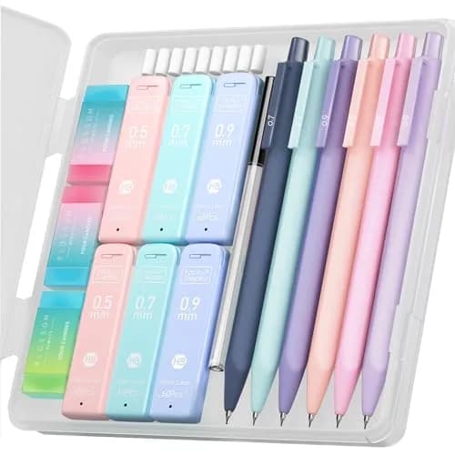 Four Candies Cute Mechanical Pencil Set, 6 Count (Pack of 1) | 0.5mm, 0.7mm, 0.9mm with 360 Leads & Erasers thumbnail 1