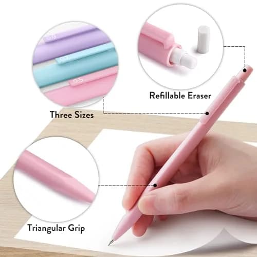 Four Candies Cute Mechanical Pencil Set, 6 Count (Pack of 1) | 0.5mm, 0.7mm, 0.9mm with 360 Leads & Erasers thumbnail 5