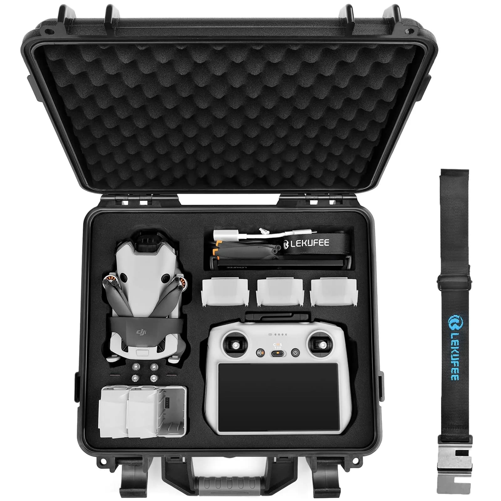 Lekufee Waterproof Hard Carrying Case for DJI Mini 4 Pro Drone & Accessories | Custom EVA Foam, 1.9kg — Black