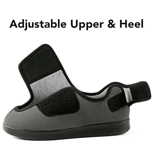 Ravelier Men's Diabetic Wide Waffle Knit Adjustable Slipper, 8W, Grey | Comfortable, Breathable & Secure Fit thumbnail 3