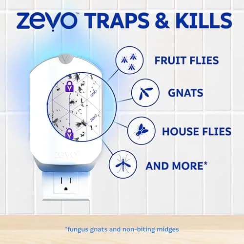 ZEVO Flying Insect Trap with 3 Refills | Catches Fruit Flies, Gnats, House Flies 24/7 Indoors thumbnail 6
