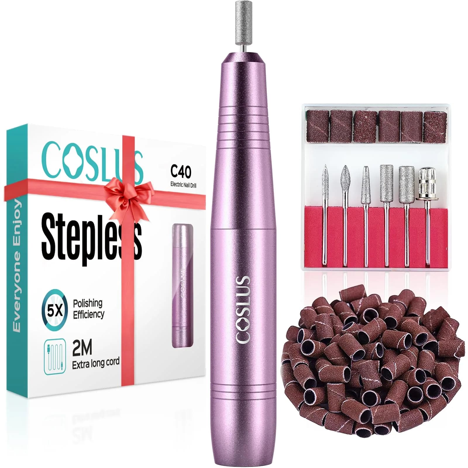 COSLUS C40 Electric Nail Drill | Precise Dial Speed Control, 20000 RPM, Dark Purple