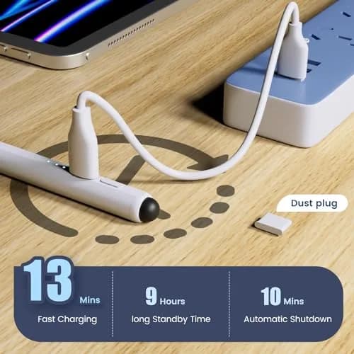 STYLUSHOME Active Stylus Pen for iPad Pro, iPad Air, iPad Mini, iPad 10th/9th/8th/7th/6th Gen - White | 16.5cm (6.5in) with 9-Hour Battery thumbnail 6