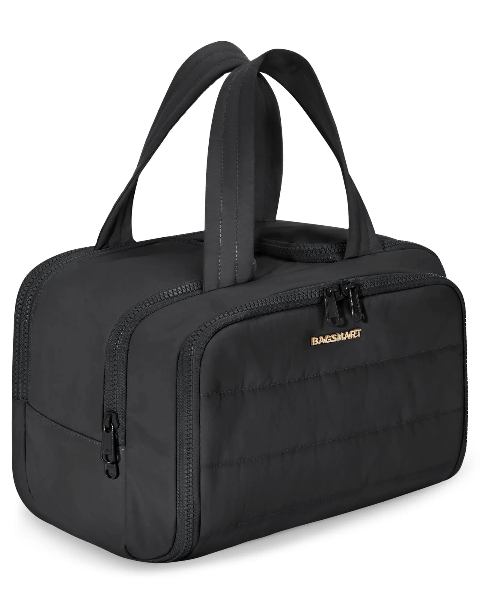BAGSMART Puffy Travel Toiletry Bag for Women, Large Wide-open Cosmetic Makeup Organizer with Handle, Black 29.9 cm (11.8" L x 7.3" W x 8.7" H) | TSA Compliant Carry-On - main product image