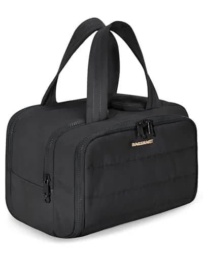 BAGSMART Puffy Travel Toiletry Bag for Women, Large Wide-open Cosmetic Makeup Organizer with Handle, Black 29.9 cm (11.8" L x 7.3" W x 8.7" H) | TSA Compliant Carry-On thumbnail 1