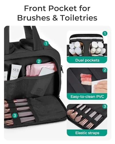 BAGSMART Puffy Travel Toiletry Bag for Women, Large Wide-open Cosmetic Makeup Organizer with Handle, Black 29.9 cm (11.8" L x 7.3" W x 8.7" H) | TSA Compliant Carry-On thumbnail 2
