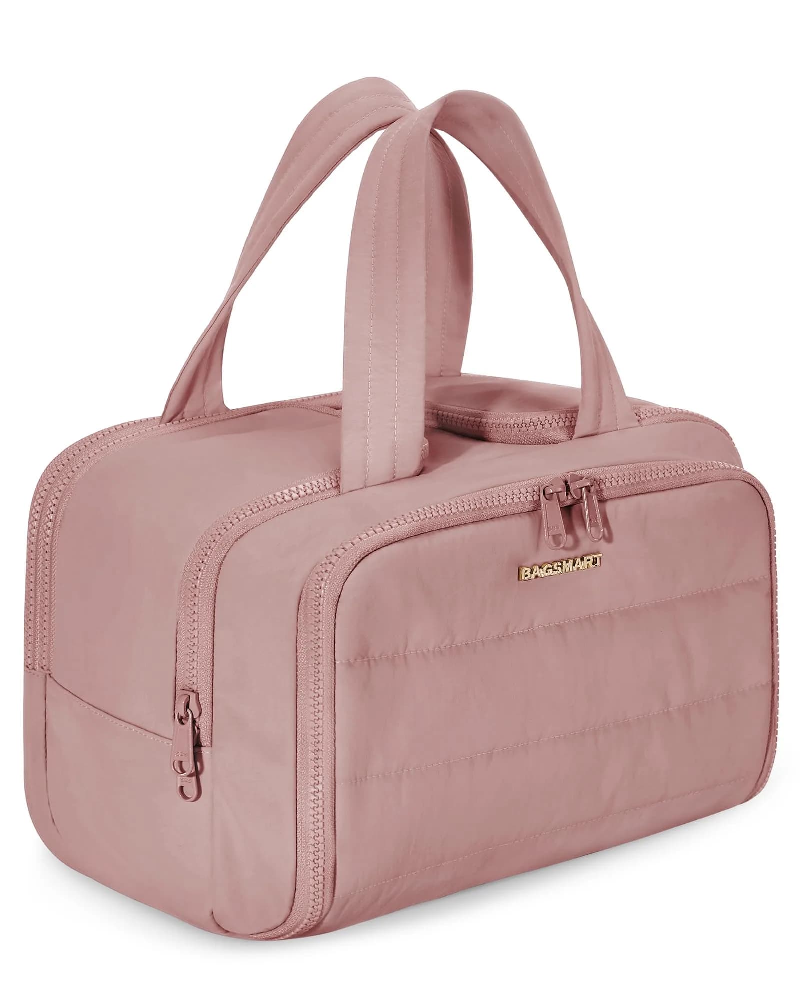 BAGSMART Puffy Cosmetic Makeup Bag Organizer for Women, 29.97cm x 18.54cm x 22.02cm (11.8''L x 7.3''Wx 8.73'H) | Wide-Open Travel Toiletry Bag with Handle