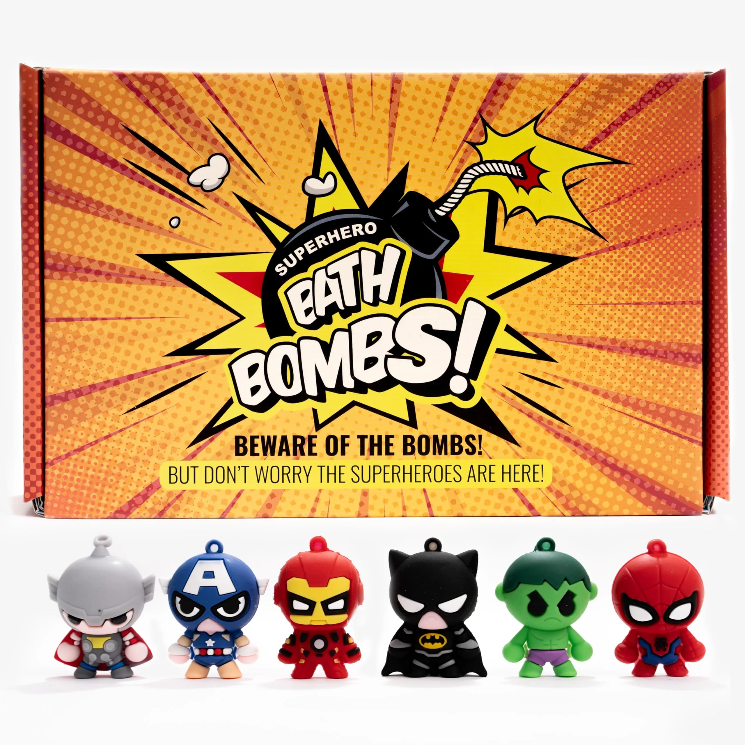 Cosmetics Stories Superhero Bath Bombs with Toys Inside for Kids, 6-Pack 37oz (1.17kg) | Organic Essential Oils & Surprise Figures - main product image