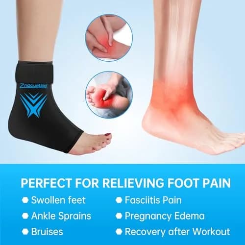 ZNÖCUETÖD Ankle Ice Pack Wrap with Hot Cold Therapy Sock for Swelling & Plantar Fasciitis Pain Relief, Black, One Size thumbnail 2