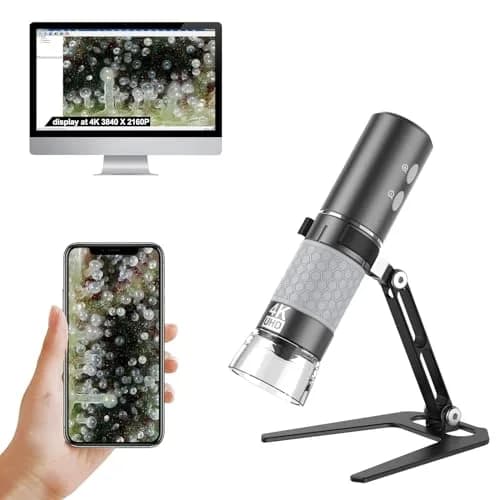 Ninyoon 4K WiFi Microscope with Upgraded Stand, 50-1000X USB Digital Microscope for iPhone, Android, PC | HD Endoscope Camera with Wide Angle & Long Focal Length thumbnail 1