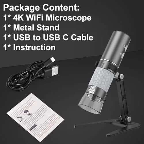 Ninyoon 4K WiFi Microscope with Upgraded Stand, 50-1000X USB Digital Microscope for iPhone, Android, PC | HD Endoscope Camera with Wide Angle & Long Focal Length thumbnail 6