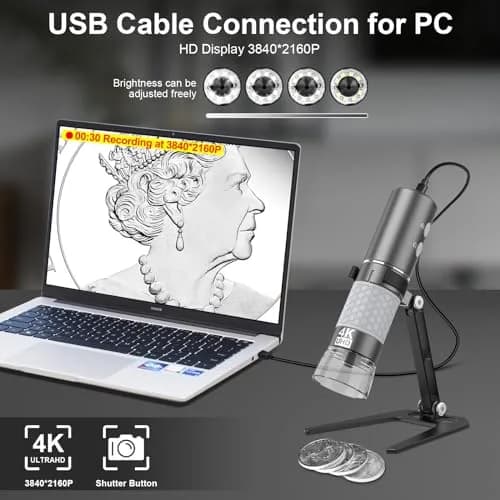 Ninyoon 4K WiFi Microscope with Upgraded Stand, 50-1000X USB Digital Microscope for iPhone, Android, PC | HD Endoscope Camera with Wide Angle & Long Focal Length thumbnail 2