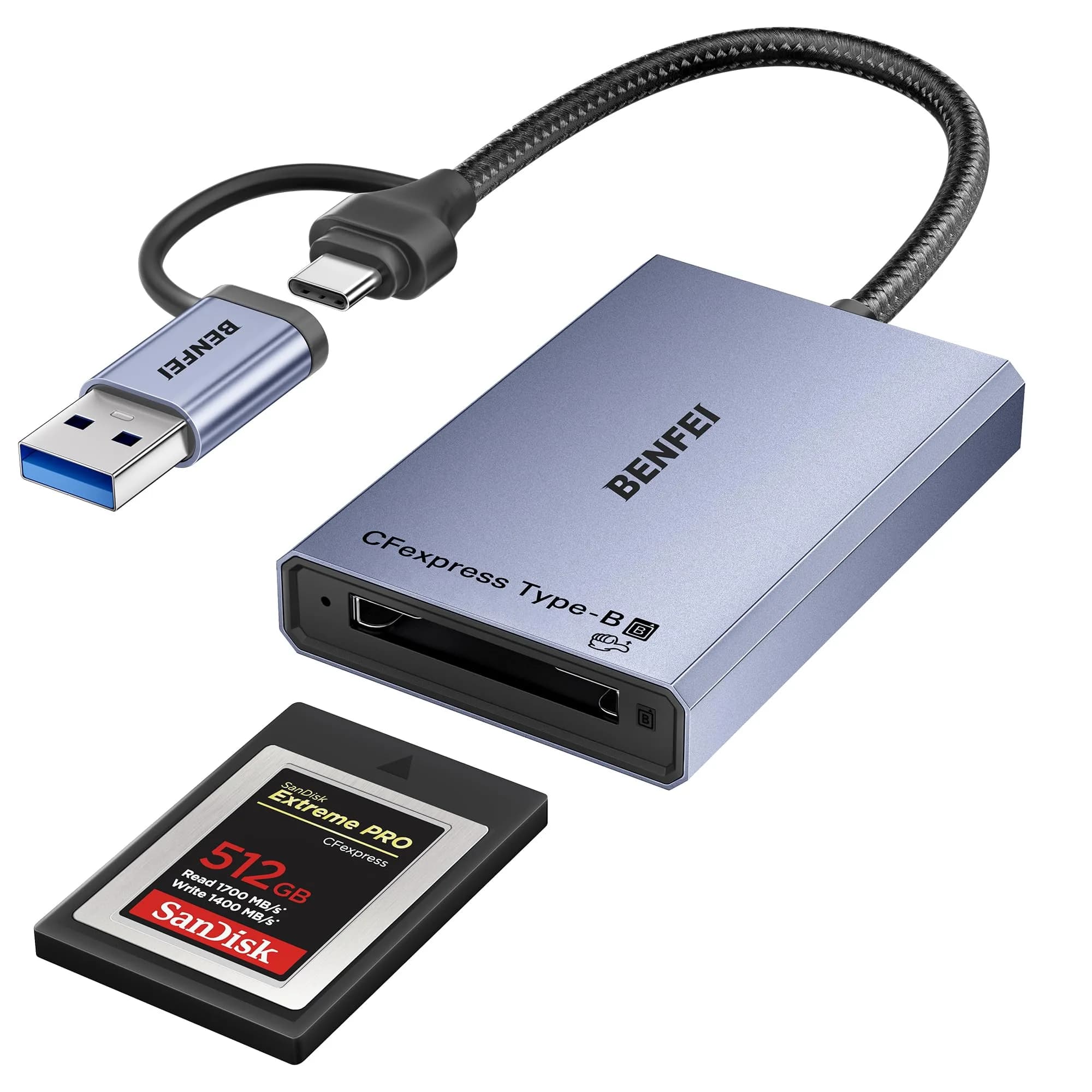 BENFEI CFexpress Type B Card Reader with USB 3.2 Gen 2 10Gbps | Portable Grey Adapter