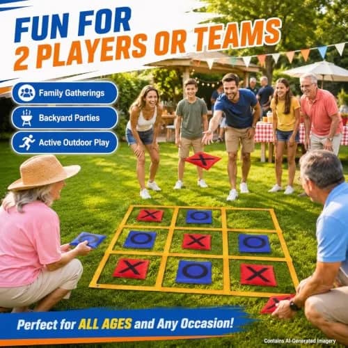 Gocasmus 4ft x 4ft Outdoor Giant Tic Tac Toe Game | Portable Lawn Family & Kids Fun thumbnail 2