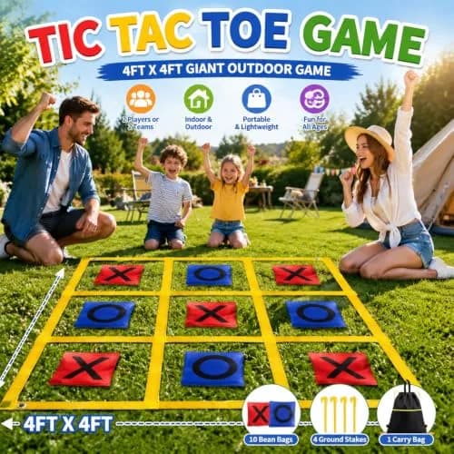 Gocasmus 4ft x 4ft Outdoor Giant Tic Tac Toe Game | Portable Lawn Family & Kids Fun thumbnail 3