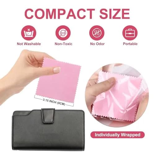 SEVENWELL 100pcs Pink Jewelry Cleaning Cloths 8cm x 8cm | Individually Wrapped Silver Polishing Towels thumbnail 2