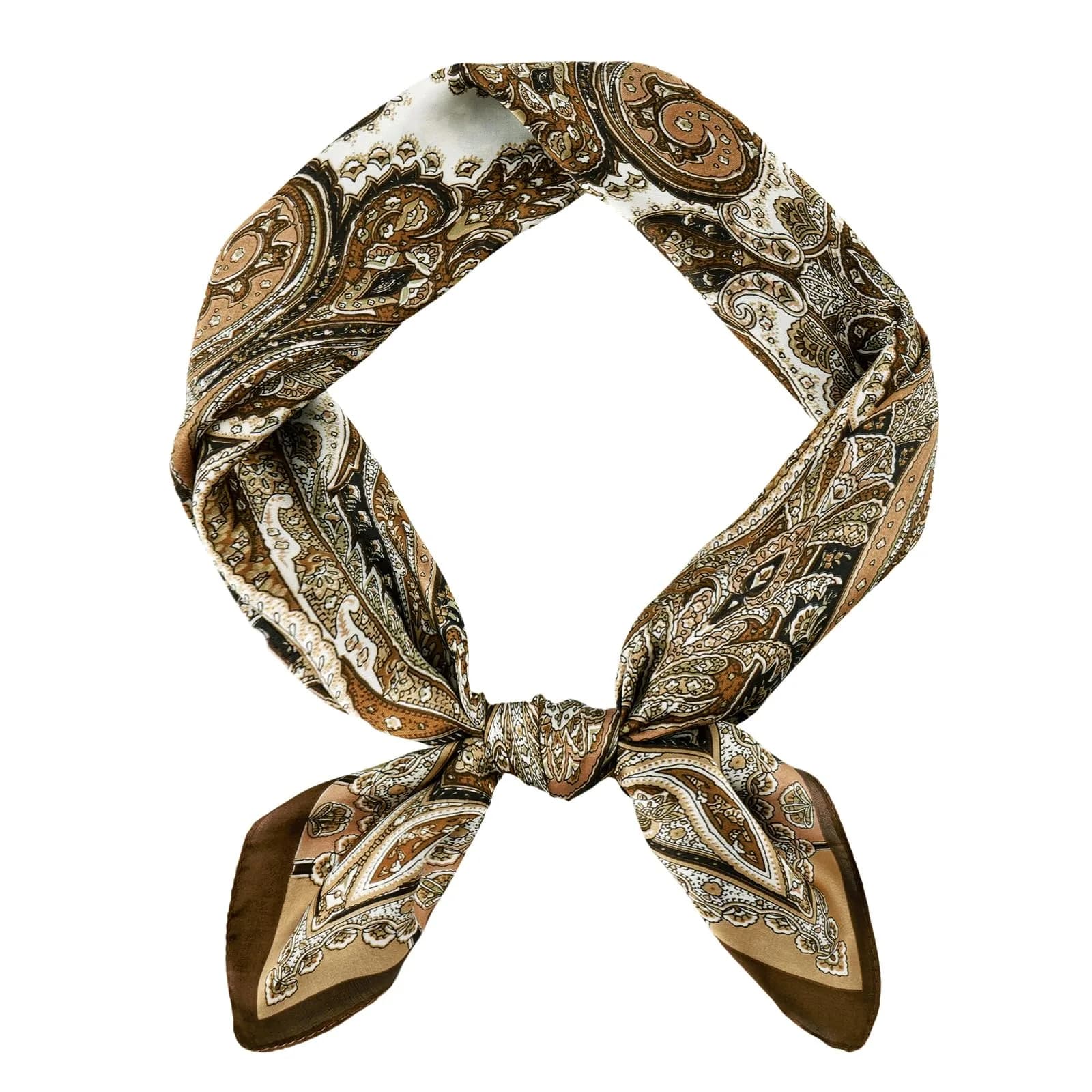 GERINLY Paisley Silk Western Scarf for Men & Women 68cm (27 Inch) | Gold Brown Classic Bandana