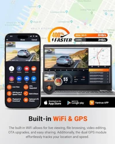 VANTRUE S1 Pro 2-Channel Dash Cam 1440P + 1080P | STARVIS 2 Night Vision, GPS, WiFi, AI Safety thumbnail 6