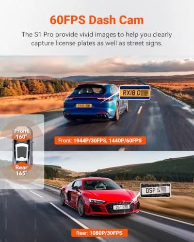 VANTRUE S1 Pro 2-Channel Dash Cam 1440P + 1080P | STARVIS 2 Night Vision, GPS, WiFi, AI Safety thumbnail 2