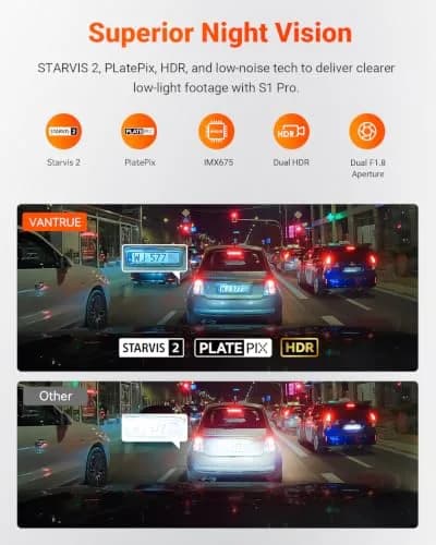 VANTRUE S1 Pro 2-Channel Dash Cam 1440P + 1080P | STARVIS 2 Night Vision, GPS, WiFi, AI Safety thumbnail 3