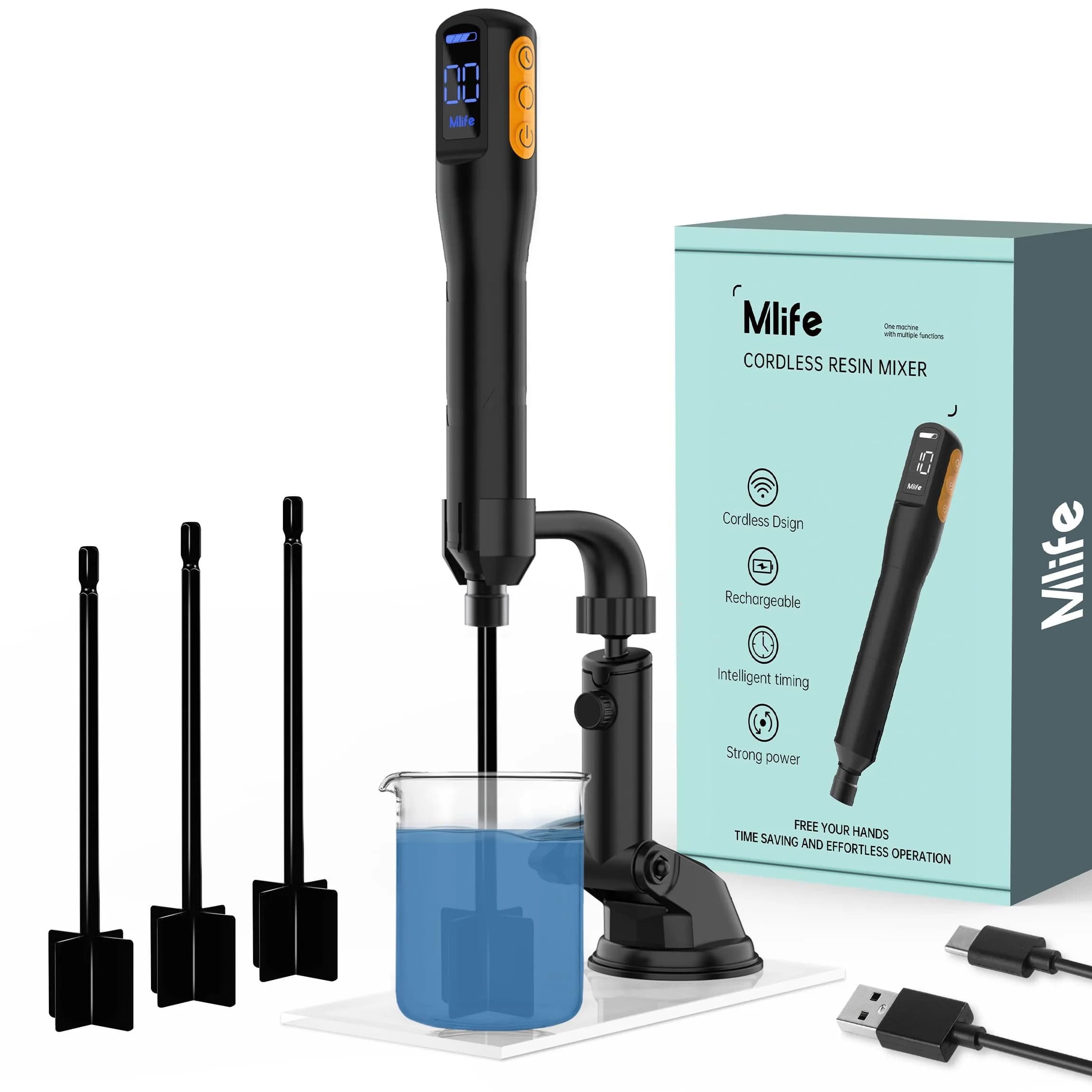Mlife Upgraded Electric Resin Mixer with Stand & Timer | 2000mAh Rechargeable, 3-Speed, 20-Min Timer, Black - main product image