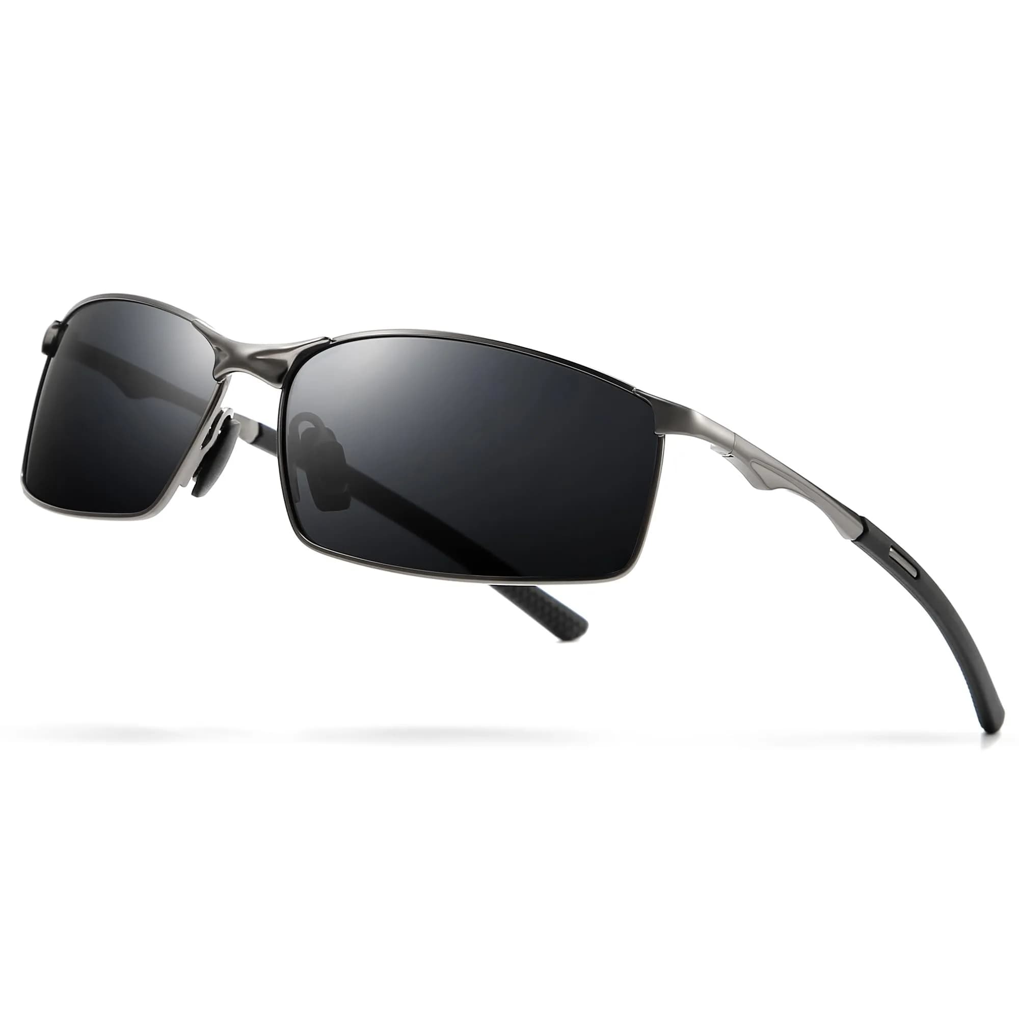 SUNGAIT Polarized Sunglasses Men Rectangular Metal Frame with Spring Hinge | UV Protection & Lightweight — 01 2026 Gunmetal Frame/Gray Lens