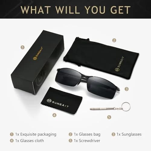 SUNGAIT Polarized Sunglasses Men Rectangular Metal Frame with Spring Hinge | UV Protection & Lightweight thumbnail 6