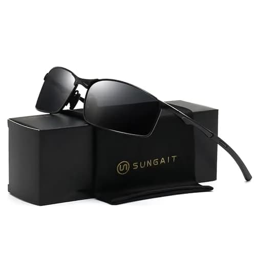 SUNGAIT Polarized Sunglasses Men Rectangular Metal Frame with Spring Hinge | UV Protection & Lightweight thumbnail 7