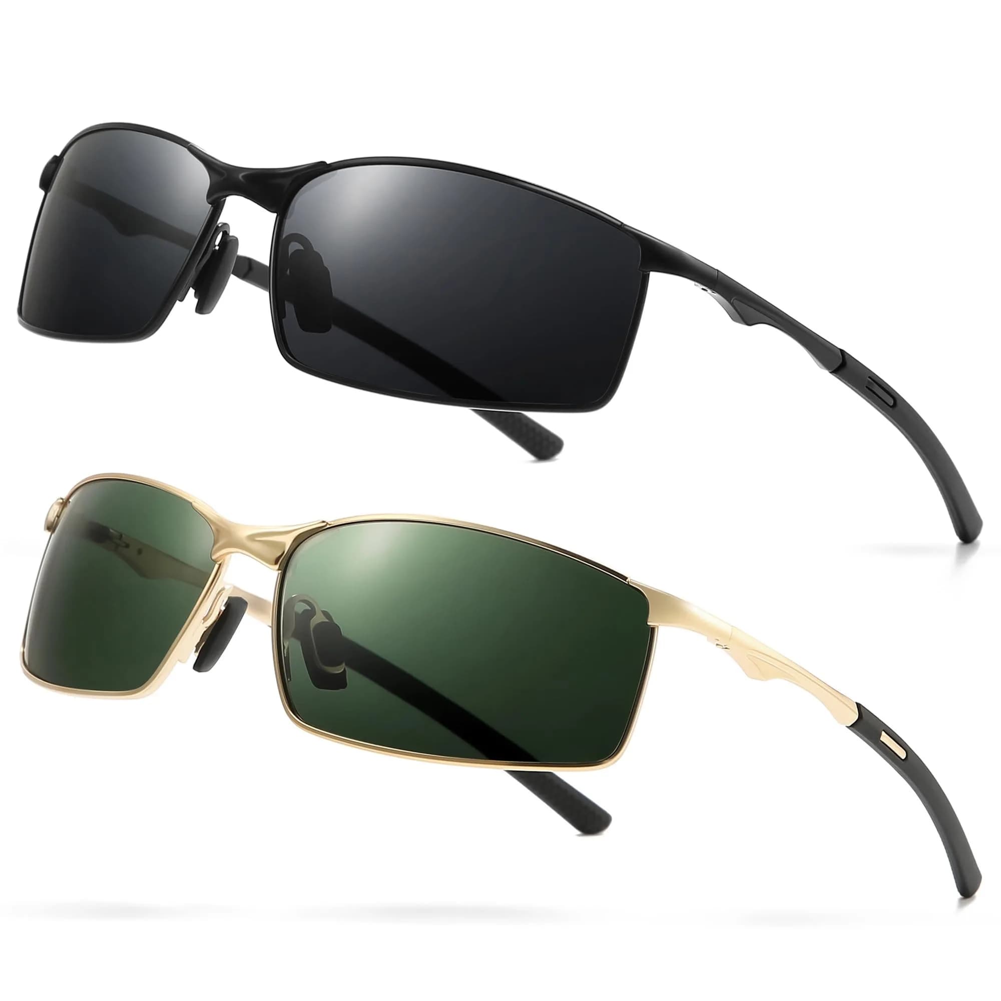SUNGAIT Polarized Sunglasses Men Rectangular Metal Frame with Spring Hinge | Stylish & Durable - main product image