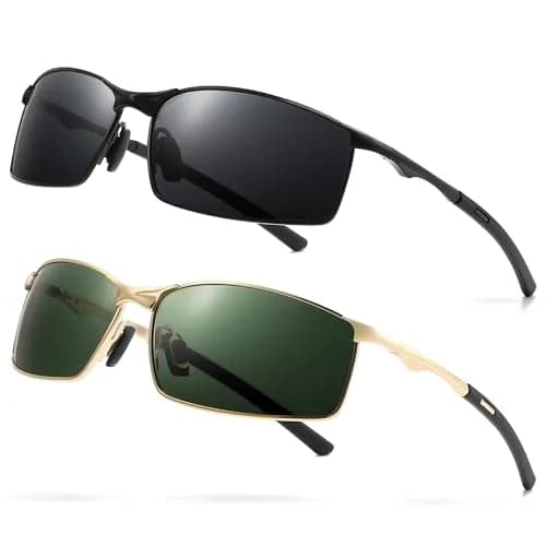 SUNGAIT Polarized Sunglasses Men Rectangular Metal Frame with Spring Hinge | Stylish & Durable thumbnail 1