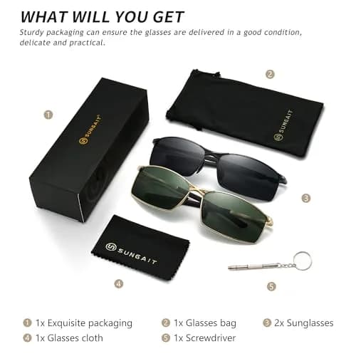 SUNGAIT Polarized Sunglasses Men Rectangular Metal Frame with Spring Hinge | Stylish & Durable thumbnail 6