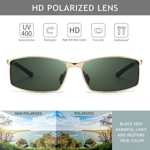 SUNGAIT Polarized Sunglasses Men Rectangular Metal Frame with Spring Hinge | Stylish & Durable thumbnail 2