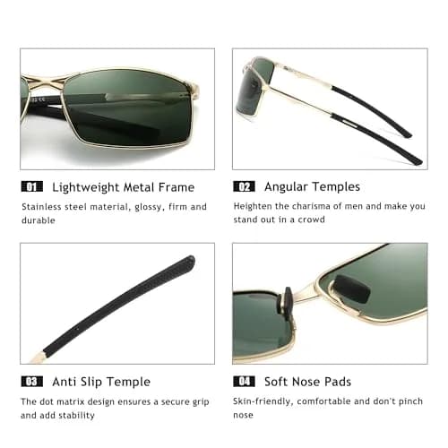 SUNGAIT Polarized Sunglasses Men Rectangular Metal Frame with Spring Hinge | Stylish & Durable thumbnail 3