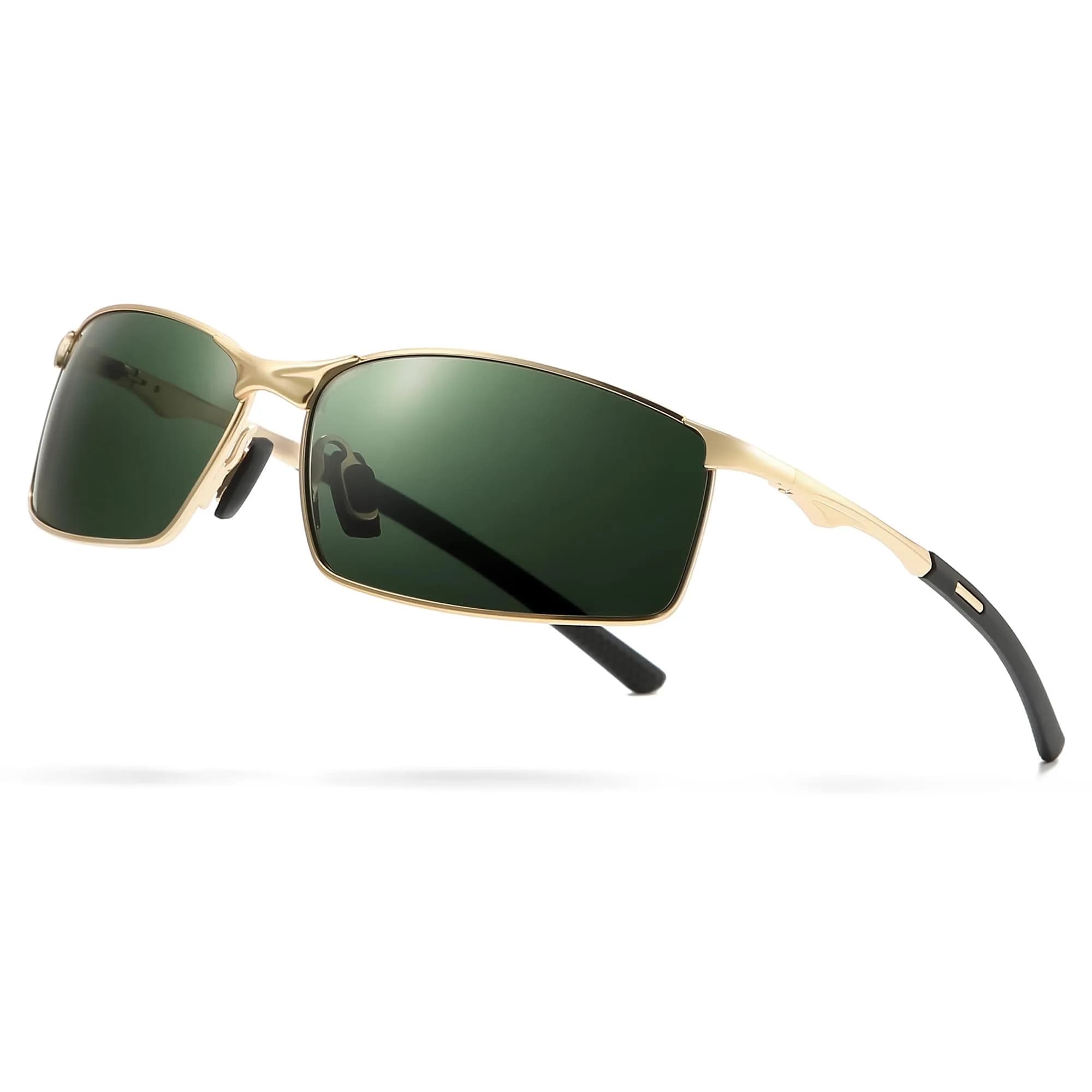 SUNGAIT Polarized Sunglasses Men Rectangular Metal Frame with Spring Hinge | UV Protection & Lightweight — 11 Gold Frame/Dark Green Lens