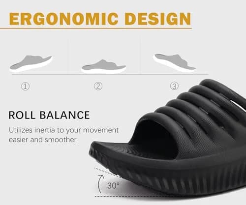 KuaiLu Recovery Sandals Women Comfortable Arch Support Slides Black Size 9 | Post-Workout Relief & Support thumbnail 6