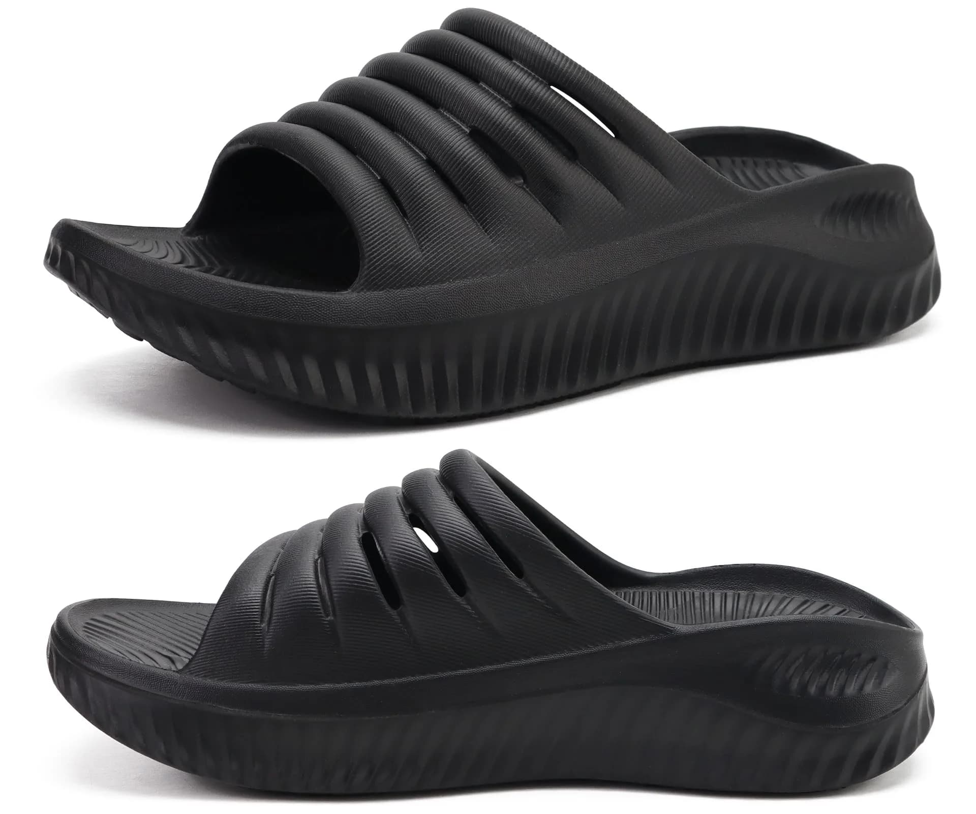 KuaiLu Recovery Sandals Women Comfortable Arch Support Slides Black Size 9 | Post-Workout Relief & Support - main product image