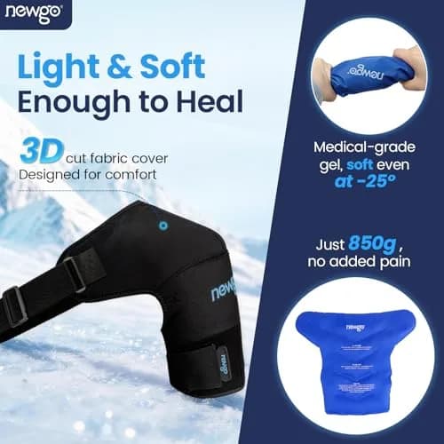 NEWGO XL Shoulder Ice Pack Wrap with Compression Strap for Rotator Cuff Pain Relief | 25.4cm (10in) Length thumbnail 5