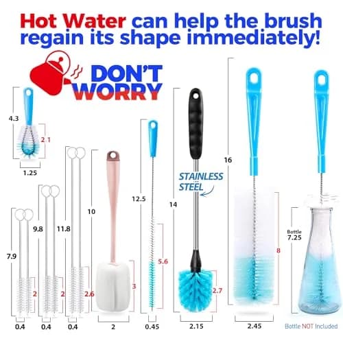 Holikme Bottle Brush Tube Cleaning Lab Set with Long Handle, Pink | Multi-Size Lab & Kitchen Brushes thumbnail 6