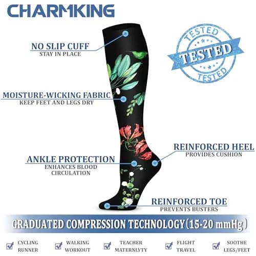 CHARMKING Compression Socks for Women & Men Circulation (3 Pairs) 15-20 mmHg | Medical Grade Support thumbnail 4