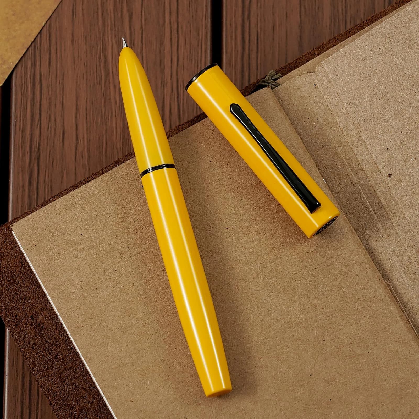 HONG DIAN C1 Fountain Pen Extra Fine Nib 0.4mm (140mm) | Smooth Writing Metal Pen with Converter — Lemon Yellow