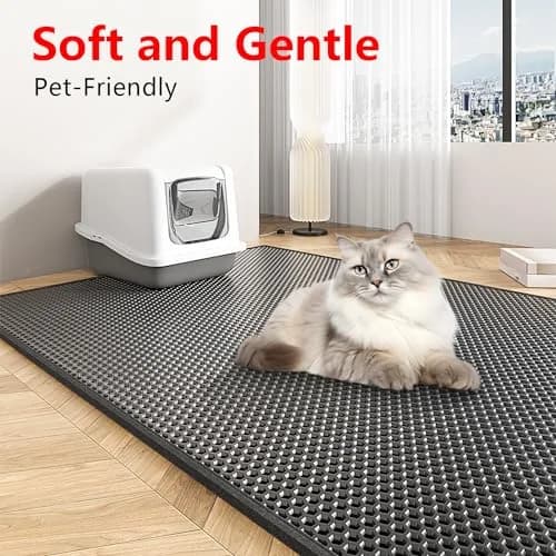 Waretary Cat Litter Mat, 47"x 36" Waterproof, Scatter Control, Black | XL Size, Easy to Clean, Paw-Friendly thumbnail 6