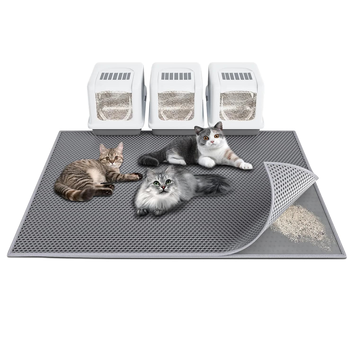 Waretary XL Cat Litter Mat 90cm x 76cm (36"x30") | Waterproof Scatter Control Grey — Grey / 47"x 36"