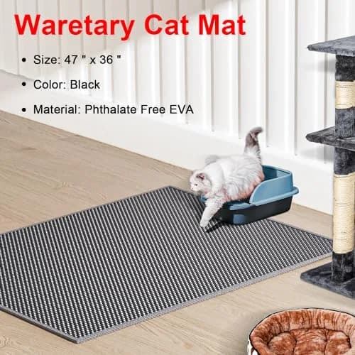 Waretary Cat Litter Mat, 47"x 36" Waterproof, Scatter Control, Grey | Large EVA Pet Mat for Clean Floors thumbnail 2