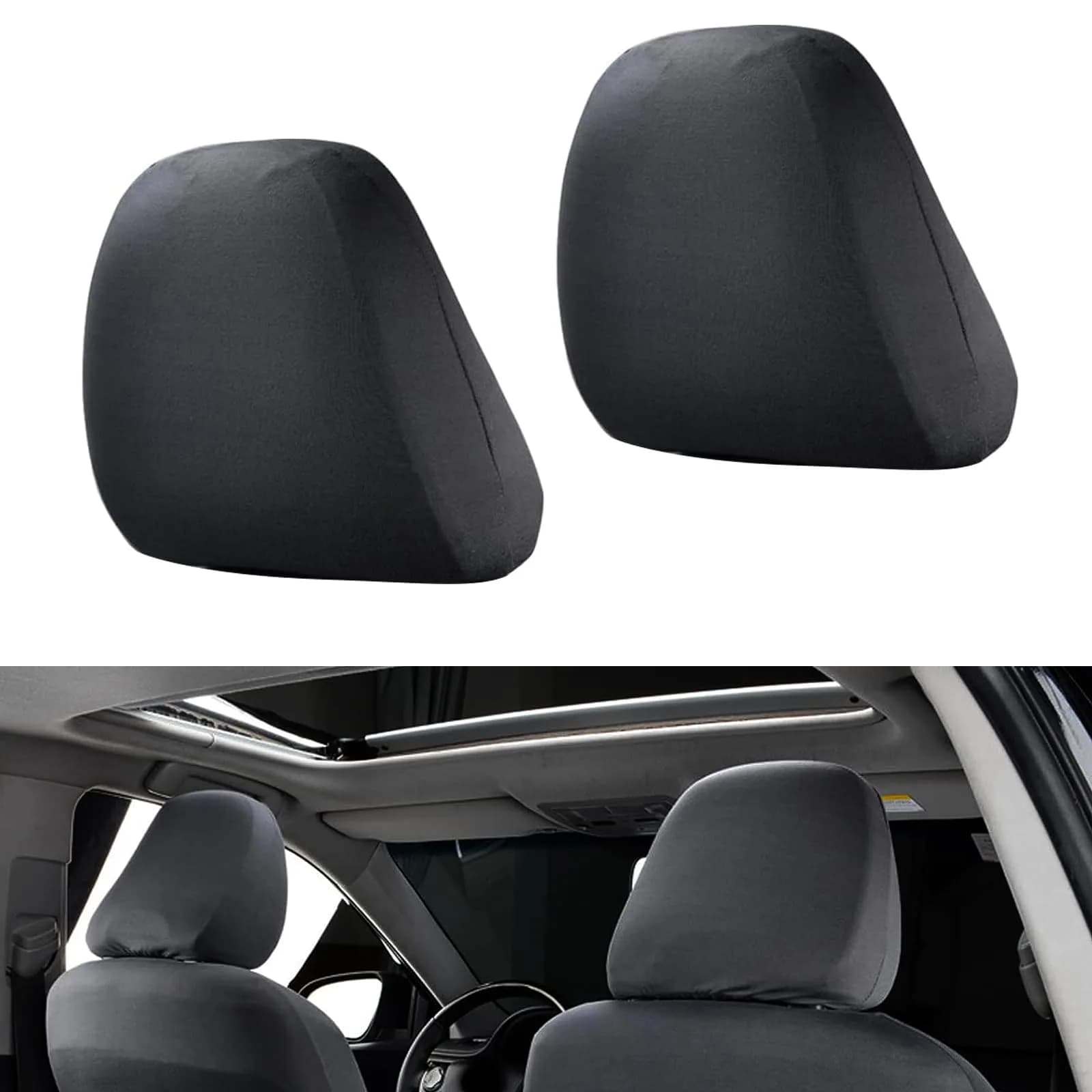 Crynod Black Knitted Stretch Car Seat Headrest Covers (2-Pack, 23cm x 27cm) | Universal Fit for Most Cars - main product image