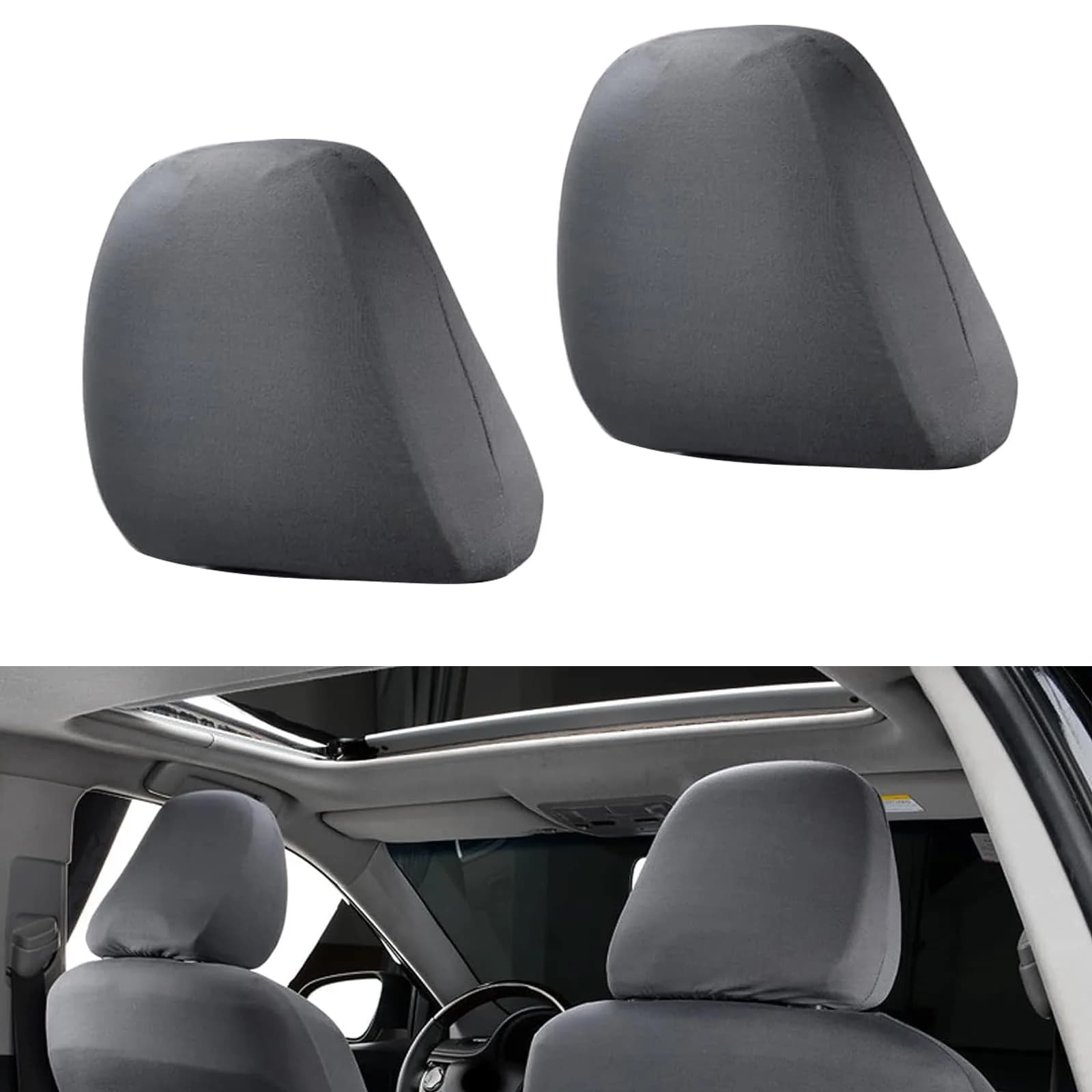 Crynod Black Knitted Stretch Car Seat Headrest Covers (2-Pack, 23cm x 27cm) | Universal Fit for Most Cars — Dark Gray / 2 PCS #9" x 10.6"