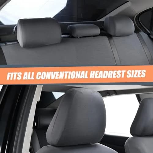Crynod Dark Gray Knitted Stretch Headrest Covers (2 PCS, 23cm x 27cm) | Universal Fit for Most Cars thumbnail 2
