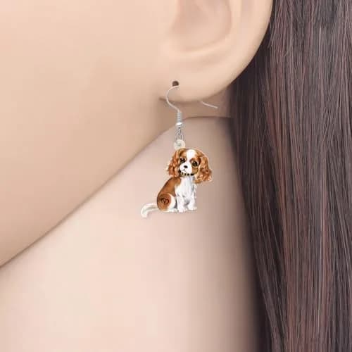YINYA Acrylic Cavalier King Charles Spaniel Dog Earrings Dangle Drop Jewelry for Women (Brown) | Lightweight & Novelty thumbnail 2