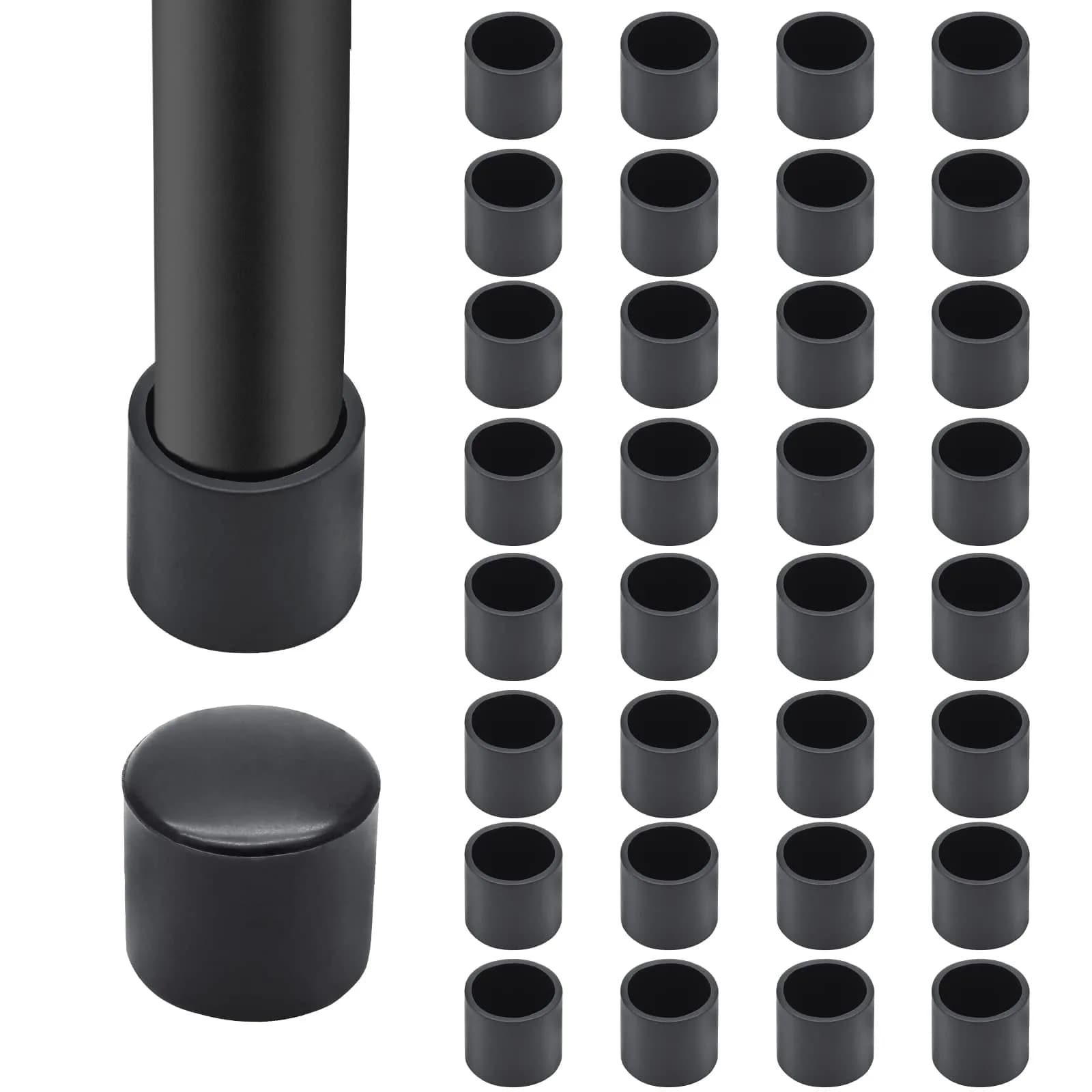 Auvotuis Black PVC Chair Leg Tips 16mm (0.63 Inch) Diameter | Protects Floors & Furniture - main product image