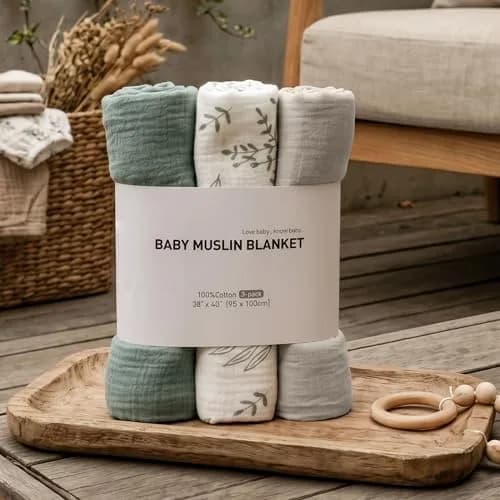 LYRICHOM BABY Muslin Swaddle Blankets 3 Pack | Breathable Organic Cotton for Newborns thumbnail 9