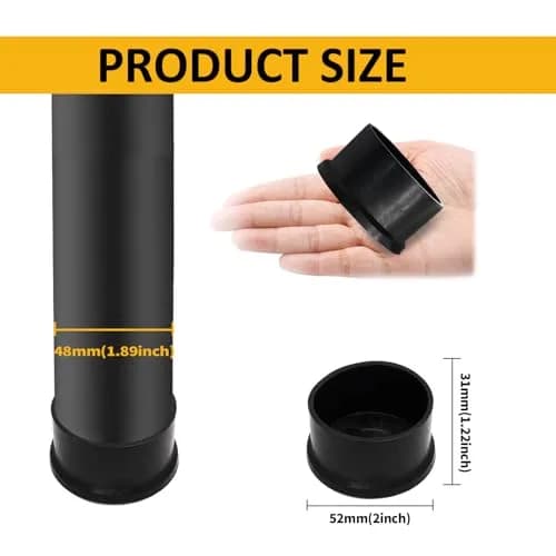 Auvotuis Black PVC Chair Leg Tips 48mm (1.89 Inch) | Protects Floors & Reduces Noise thumbnail 2